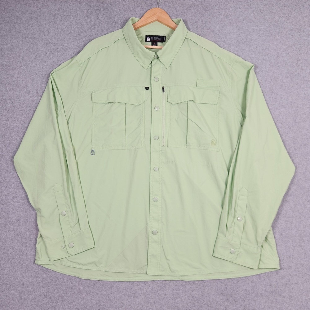 Alaskan Hardgear Shirt Mens 3XL Green Nylon Fishing Hiking Outdoors Pockets